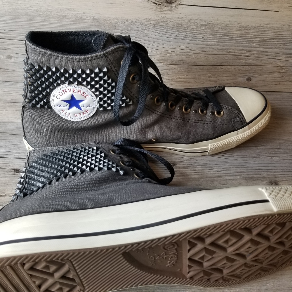 Converse All Star Gray Studded Lace Up High Top Sneakers Unisex - Picture 3 of 11